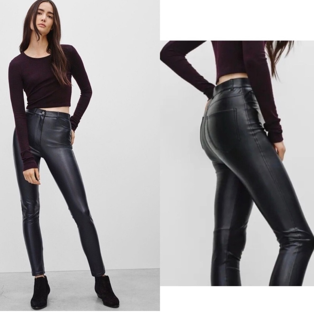 Aritzia Wilfred Adrienne Faux Leather Pleather Vegan Skinny Pant Black Sz 6